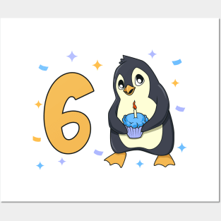 I am 6 with penguin - kids birthday 6 years old Posters and Art